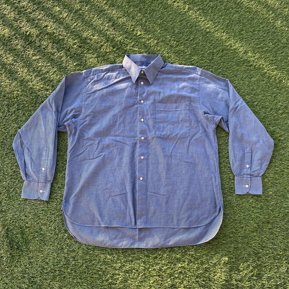 Lorenzini Shirt Mens 17 43 Long‎ Sleeve Blue Micro Check Dress Made Italy Cotton